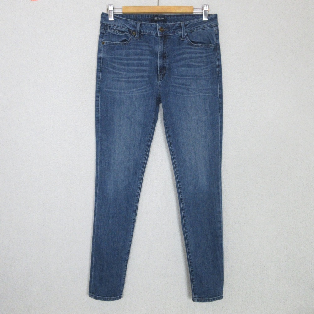Just USA Womens Medium Wash Skinny Denim Jeans Blue Mid Rise